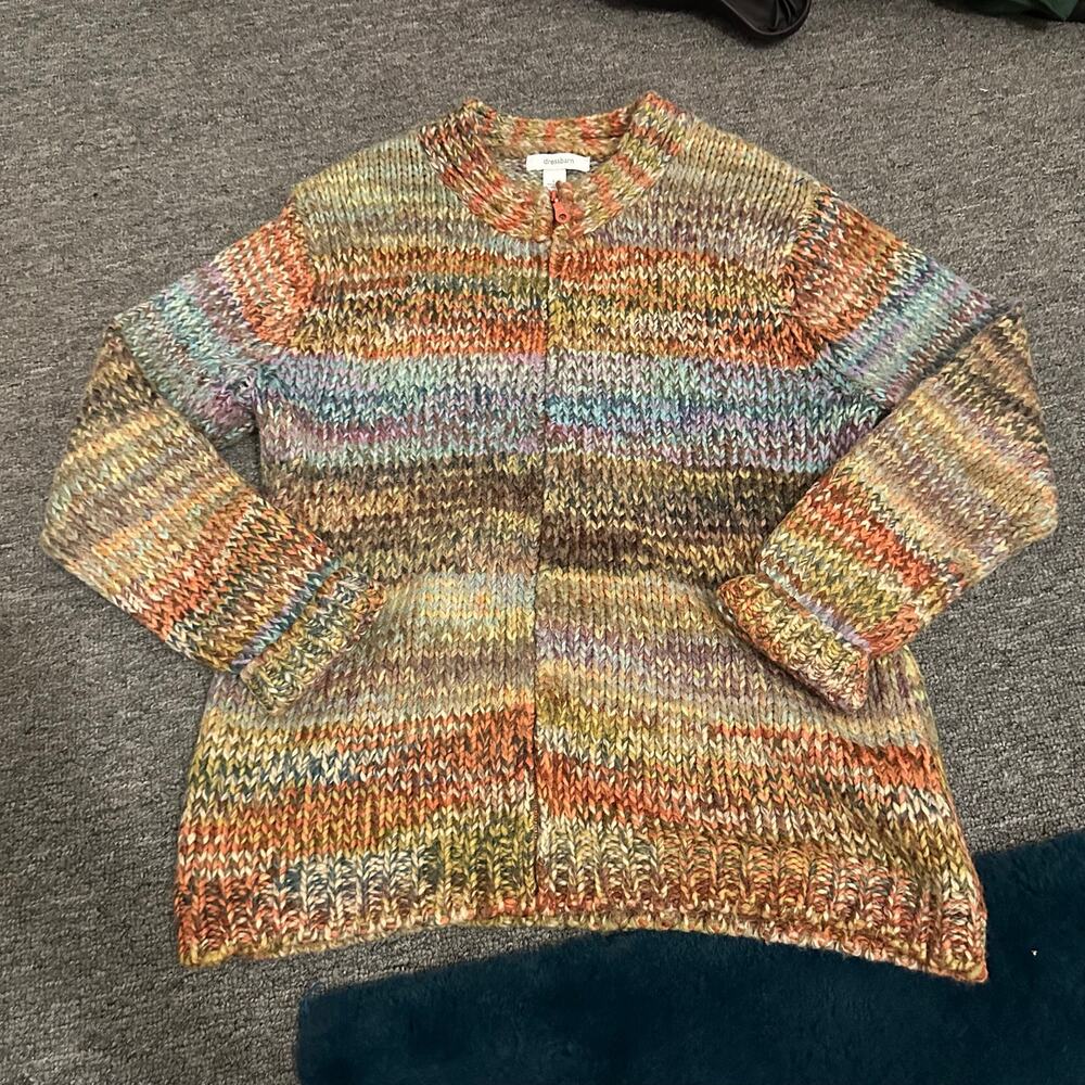 Dressbarn Sweater Cardigan Size Large Wool Blend Colorful Zip Up Knit